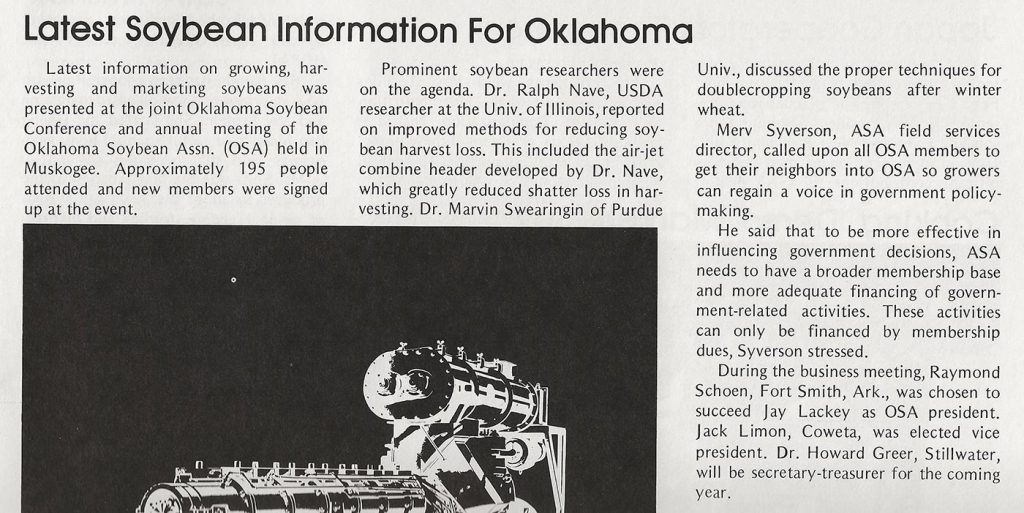 Article about the latest information presented at the 1976 annual meeting of the Oklahoma Soybean Association.