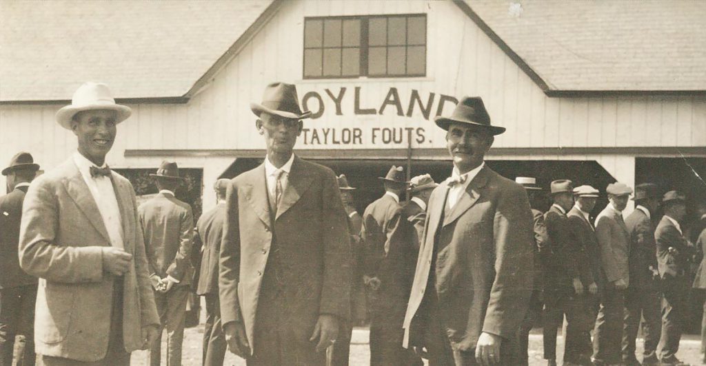 From the left are Soyland Farm owners Taylor, Finis, and Noah Fouts of Camden, Indiana, as they hosted the First Corn Belt Soybean Field Day on September 3, 1920.