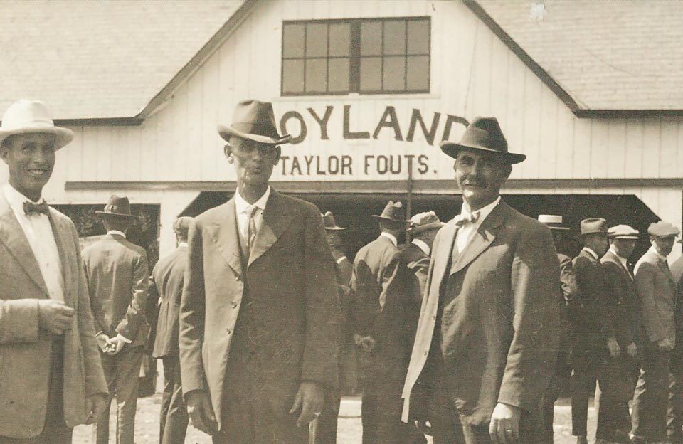 From the left are Soyland Farm owners Taylor, Finis, and Noah Fouts of Camden, Indiana, as they hosted the First Corn Belt Soybean Field Day on September 3, 1920.